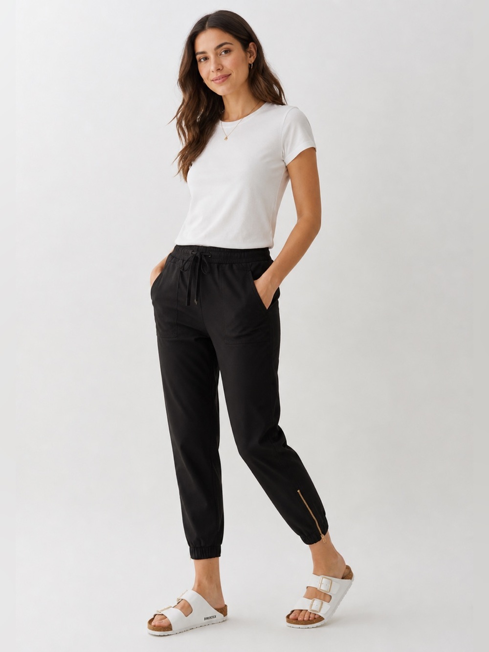 Albion Jetsetter Jogger Pants Black Women’s Medium Zip Ankle Travel Athleisure